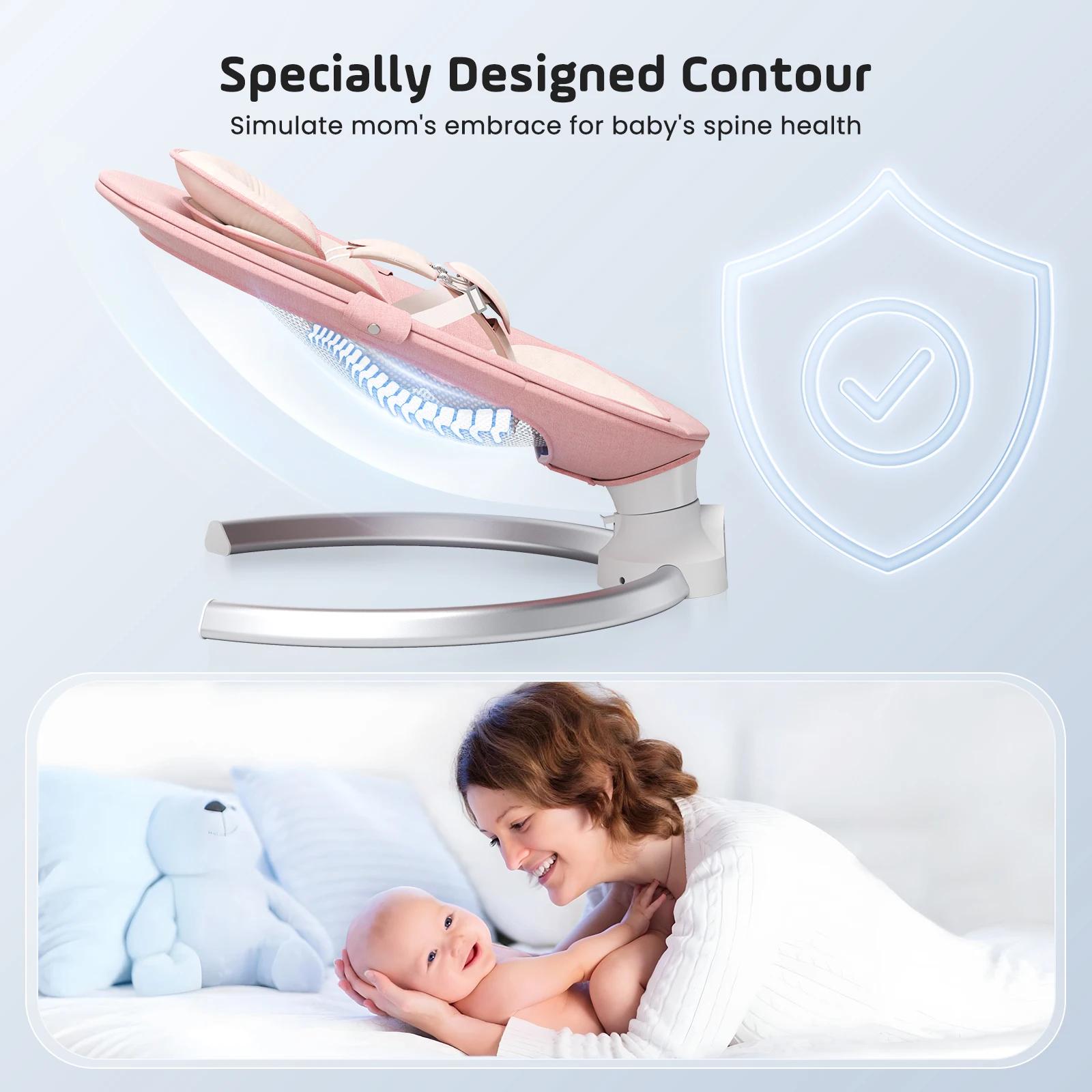 Balançoire électrique pour bébé avec 3 minuteries, application et télécommande Transat, 5 vitesses d
