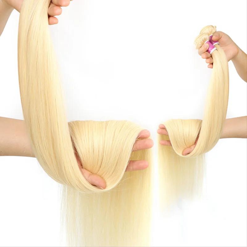 Tissage en Lot Brésilien Naturel Remy Lisse Blond 613, Extensions de Cheveux Humains, 30 34 36 38 40