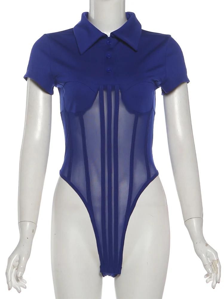SIsterlinda tendance Sexy froncé 2 pièces ensemble femmes bouton col Polo maille Patchwork body + ru