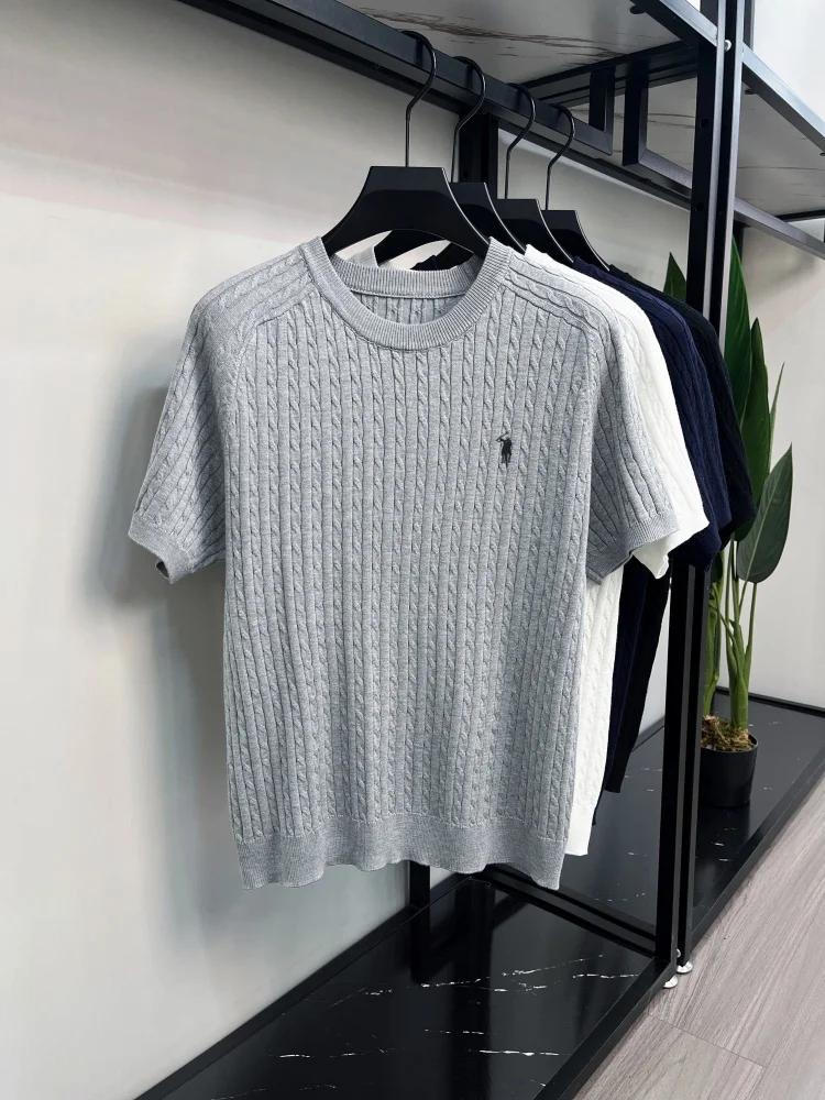 Haut de gamme marque de luxe t - shirt hommes nouvelle tendance jacquard exquis poney brodé été Casu