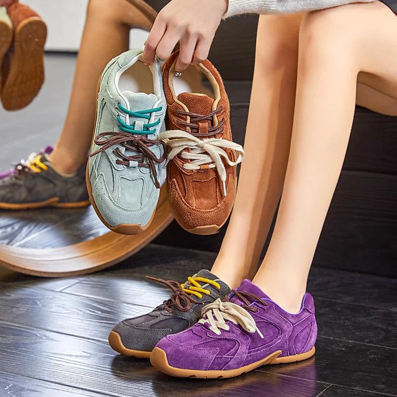MORAZORA Ins mode vache daim cuir femmes baskets de luxe plat baskets à lacets marron bleu chaussure