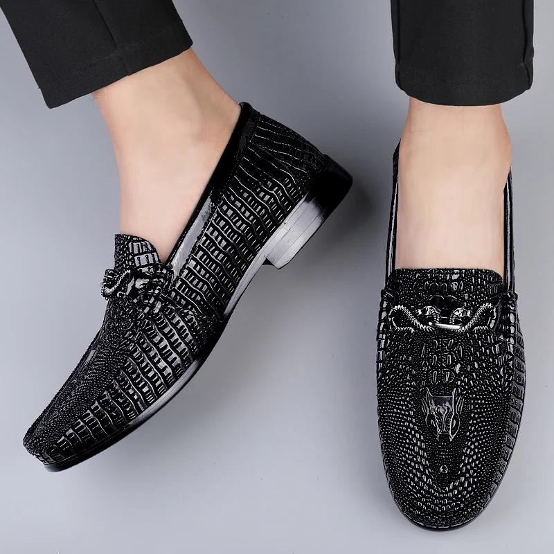 Mocassins en cuir véritable pour hommes, motif crocodile, chaussures décontractées pour hommes, chau
