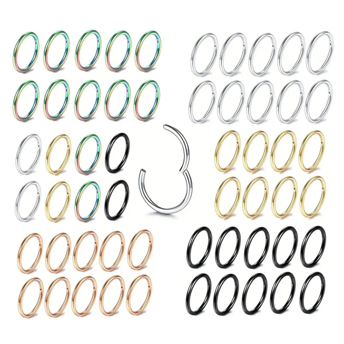 Anneaux de nez articulés en acier inoxydable, 5/10 pièces, 16G, cerceau, Septum, Clicker, Tragus, He