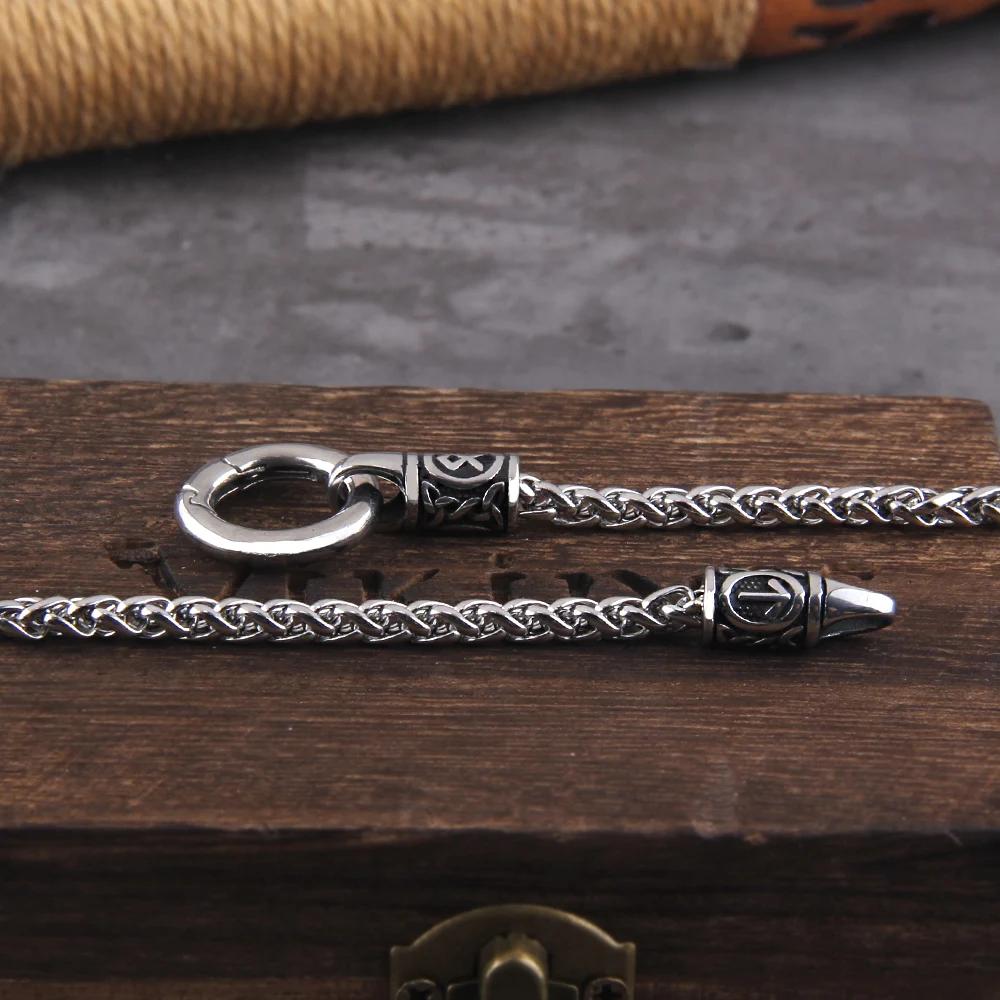 Collier pendentif rune viking nordique avec fermoir rond ouvert, chaîne en acier inoxydable avec boî