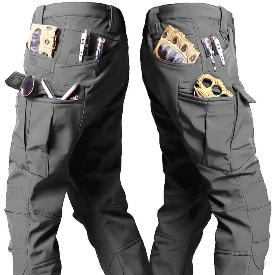 Pantalon tactique d'hiver pour hommes, peau de requin, coque souple, Cargo, extérieur, multi-poches,