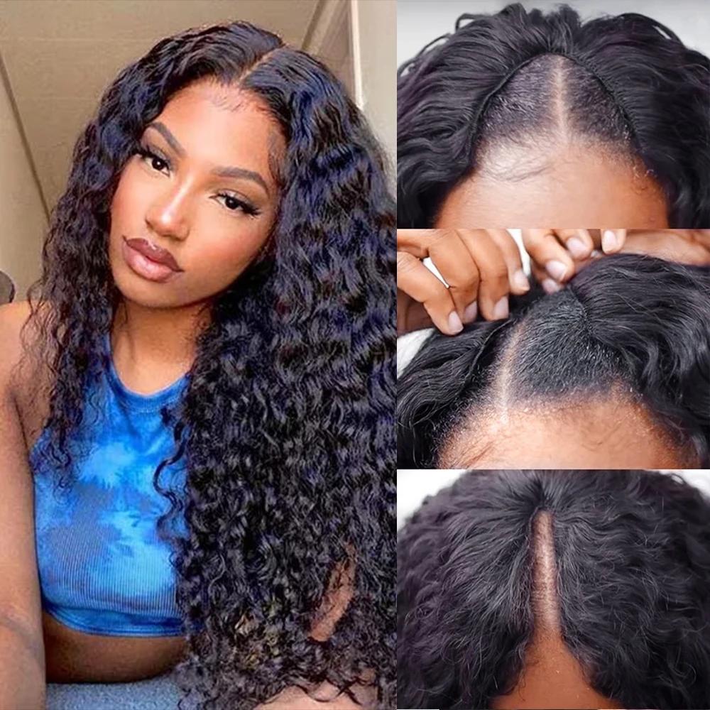 Perruque Brésilienne Bouclée en V pour Femme, Cheveux Humains Remy, Deep Wave, 250% Sans Colle, 30 3