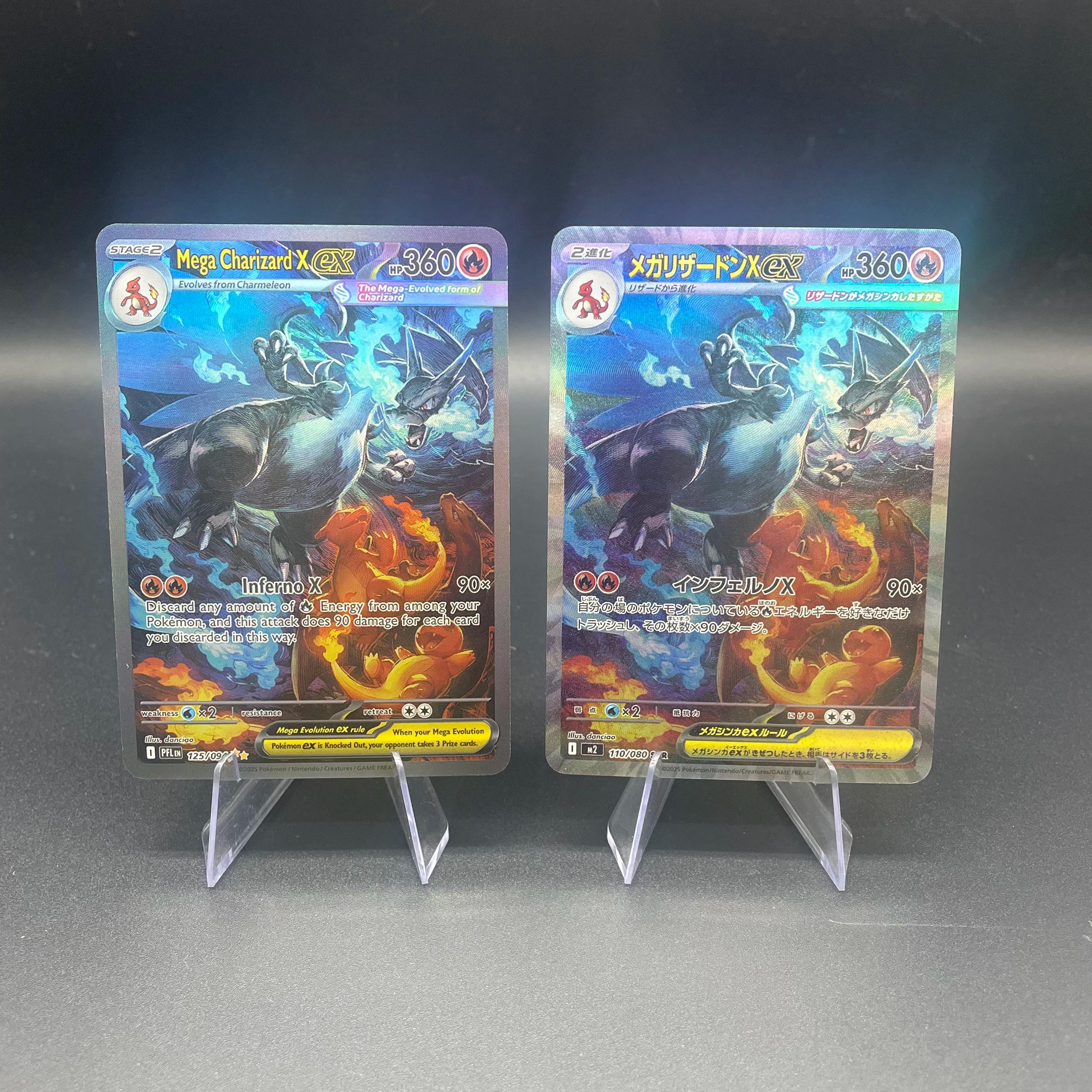 1 pièces bricolage auto-fait PTCG Mega Charizard X Version japonaise et Version anglaise réfractive