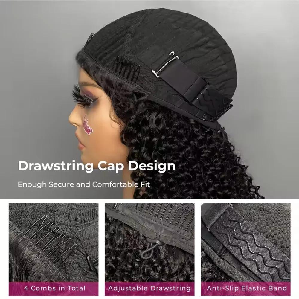 Perruques en cheveux humains Remy, perruque bandeau bouclée crépue, version améliorée 3 en 1, demi-p