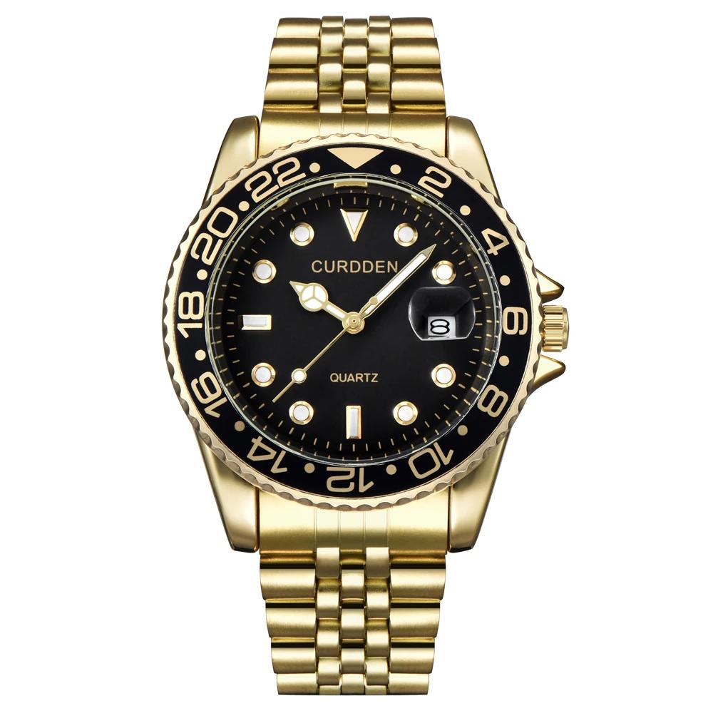 Design Original CURDDEN marque montres pour hommes mode entièrement en acier inoxydable doré Date mo
