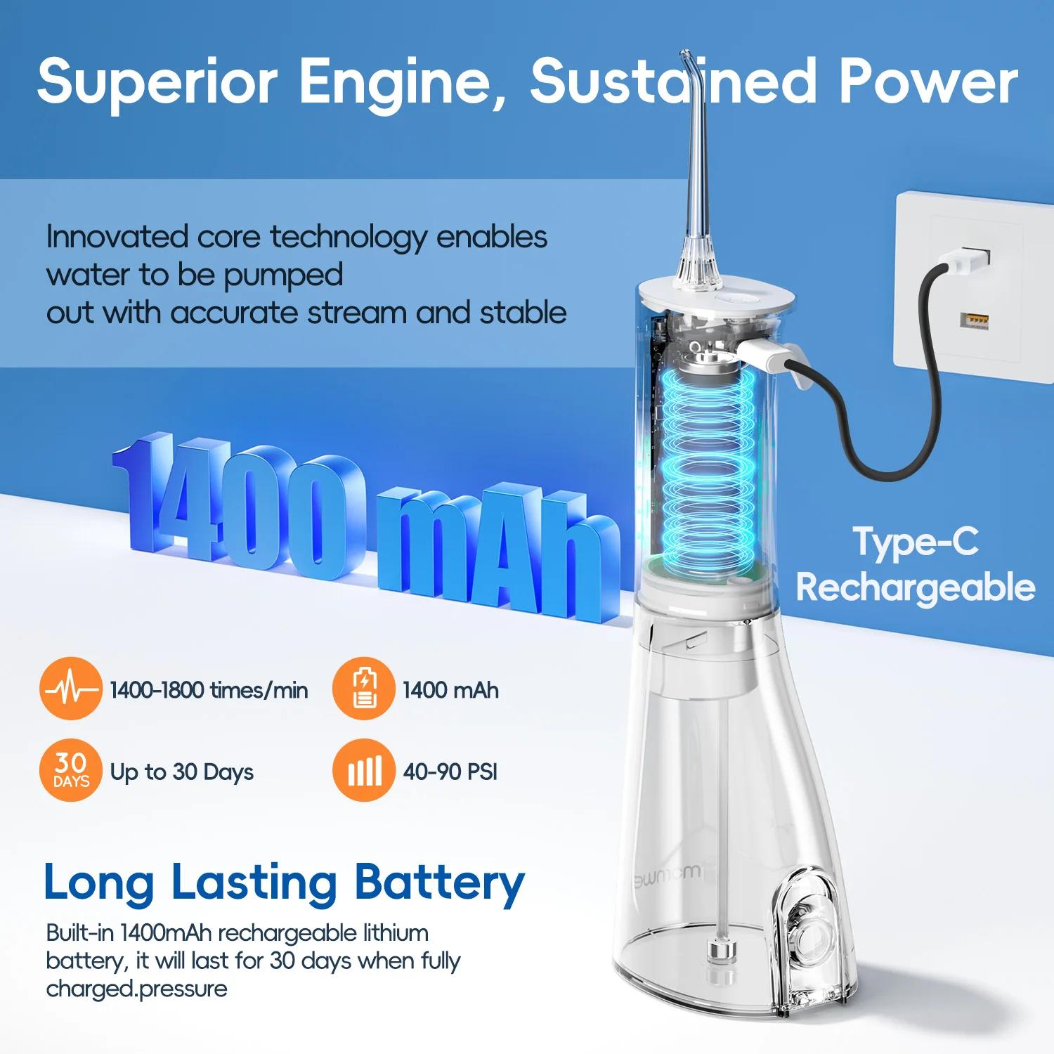 Hydropulseur électrique Rechargeable, 300ML, pour nettoyer les dents, étanche, irrigateur buccal Por