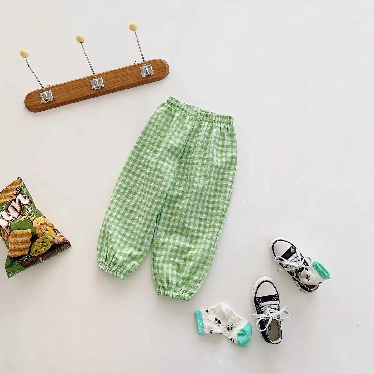 Pantalon d'été moustique vert à carreaux pour enfants, vêtements de plein air, bébé, filles, nouveau