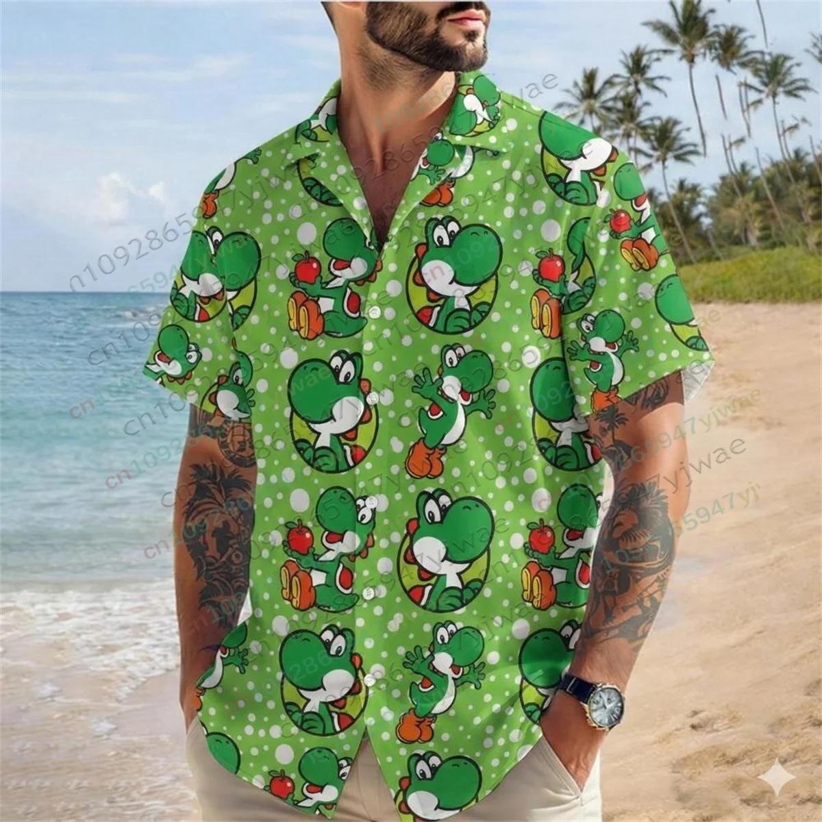 Chemise Hawaïenne à Boutons Imprimée Intégrale Super Mario Toad Bowser Luigi Yoshi, Personnages de J