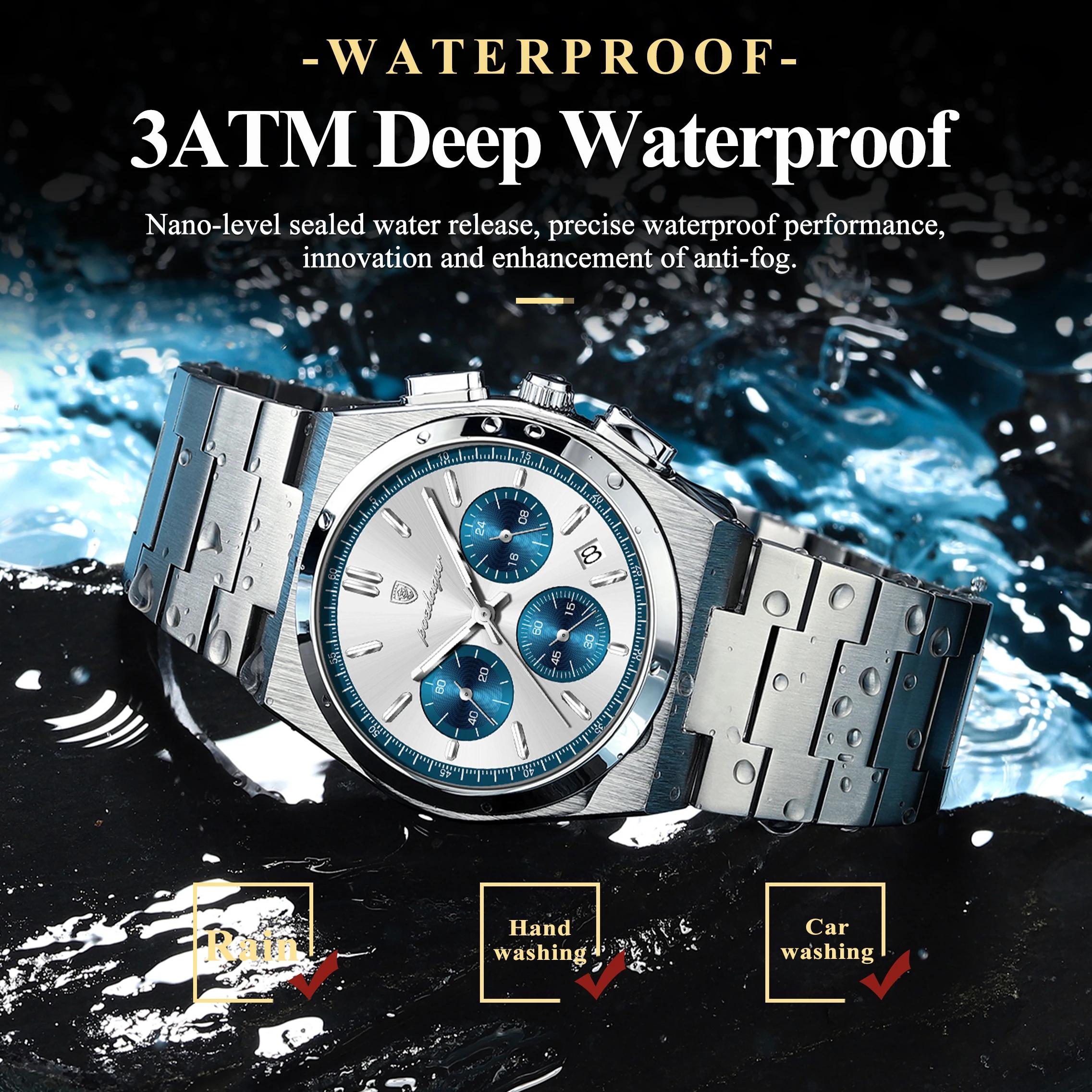 POEDAGAR montre de luxe homme chronographe Date acier inoxydable Sport hommes montre-bracelet étanch