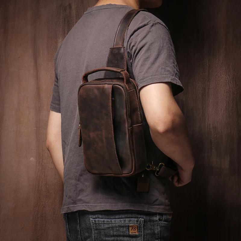 GURO-Sac à bandoulière en cuir véritable pour homme, sac de poitrine vintage, sac de voyage masculin