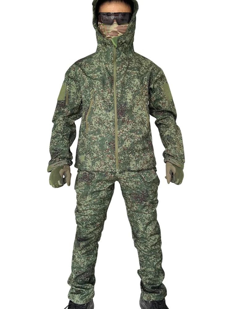 Ensemble tactique camouflage pour homme pour l'hiver, veste imperméable à fermeture éclair en peau d