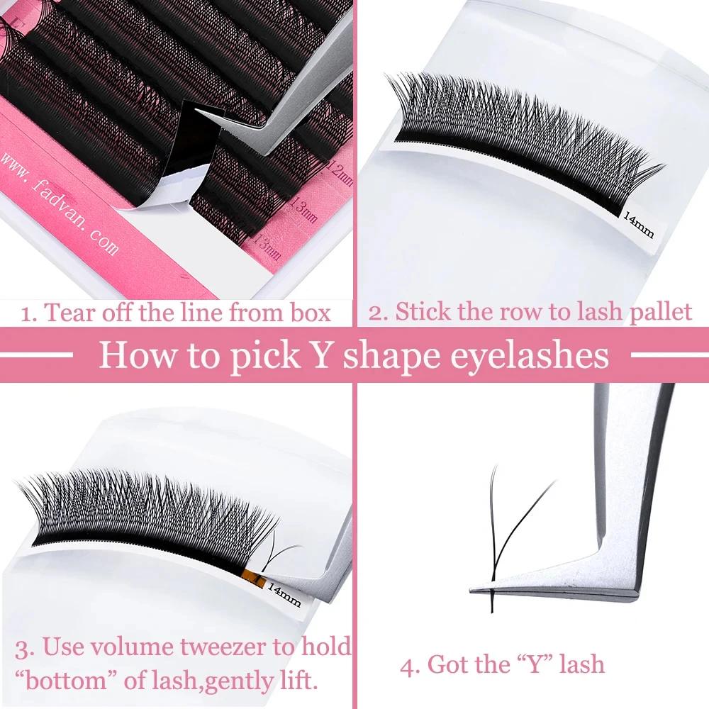 Fadvan 10 pièces/lot Extensions de cils en forme de Y, courbure C/D, double pointe, en vison naturel