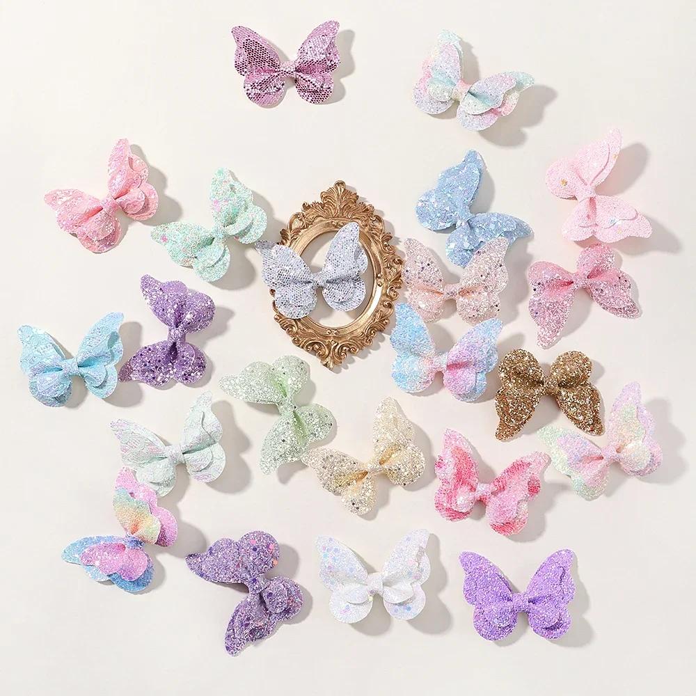 4 pièces filles mignon paillettes Double papillon pince à cheveux arc épingles à cheveux bricolage c