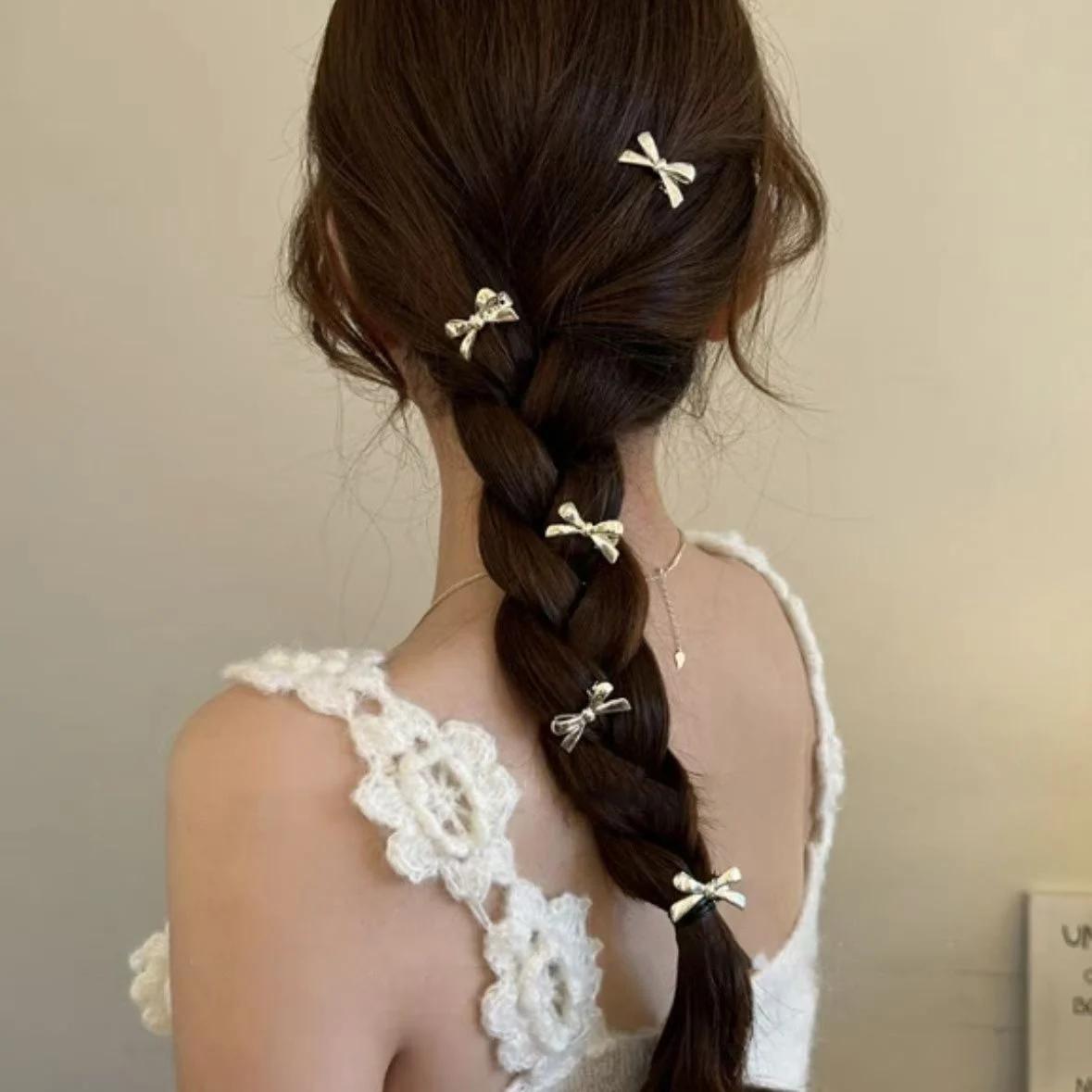 Mini épingles à cheveux avec nœud couleur or argent pour femmes, Barrettes à frange pour filles, pin