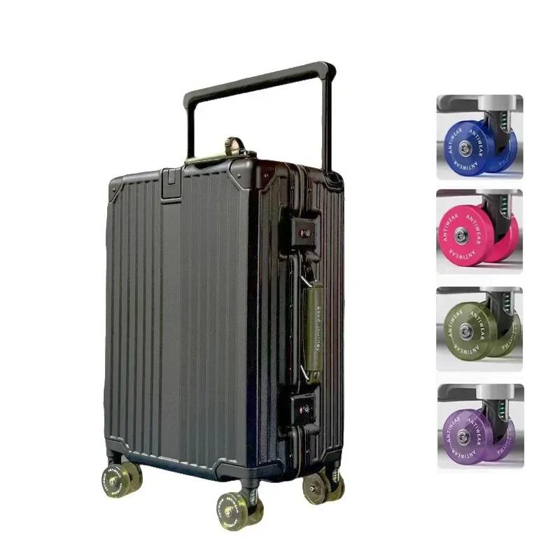 Bagage roulant à guidon large avec cadre en aluminium, avec roues pivotantes silencieuses colorées e