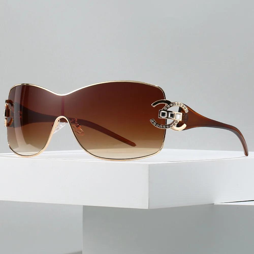 Lunettes de soleil de luxe surdimensionnées en diamant, une pièce, Punk, Vintage, pour femmes et hom
