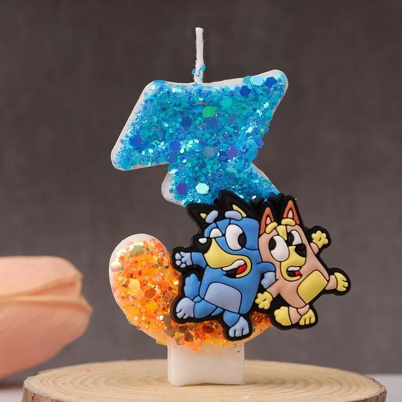 Nouveau 0-9 numéro bleu Bingo Anime bougie mignon 3D personnage de dessin animé gâteau de fête Plug-