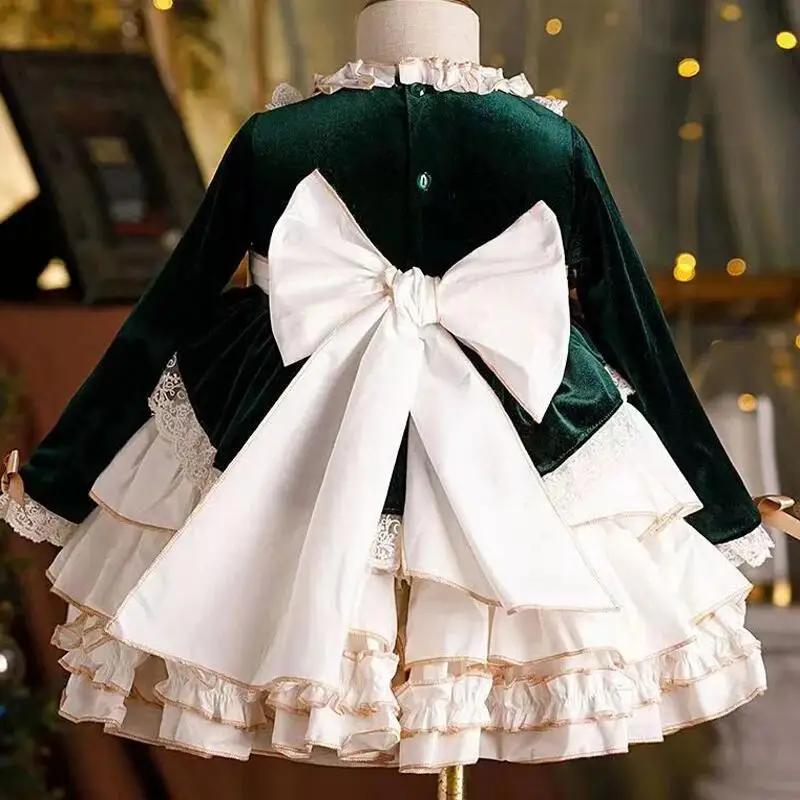 Robe de princesse en dentelle pour filles, Style palais, noël, carnaval, nouvel an, nœud papillon, f