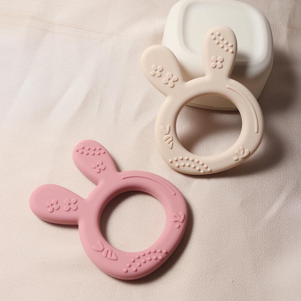 Anneau de dentition en Silicone en forme de lapin et de carotte pour bébé, jouet éducatif sensoriel