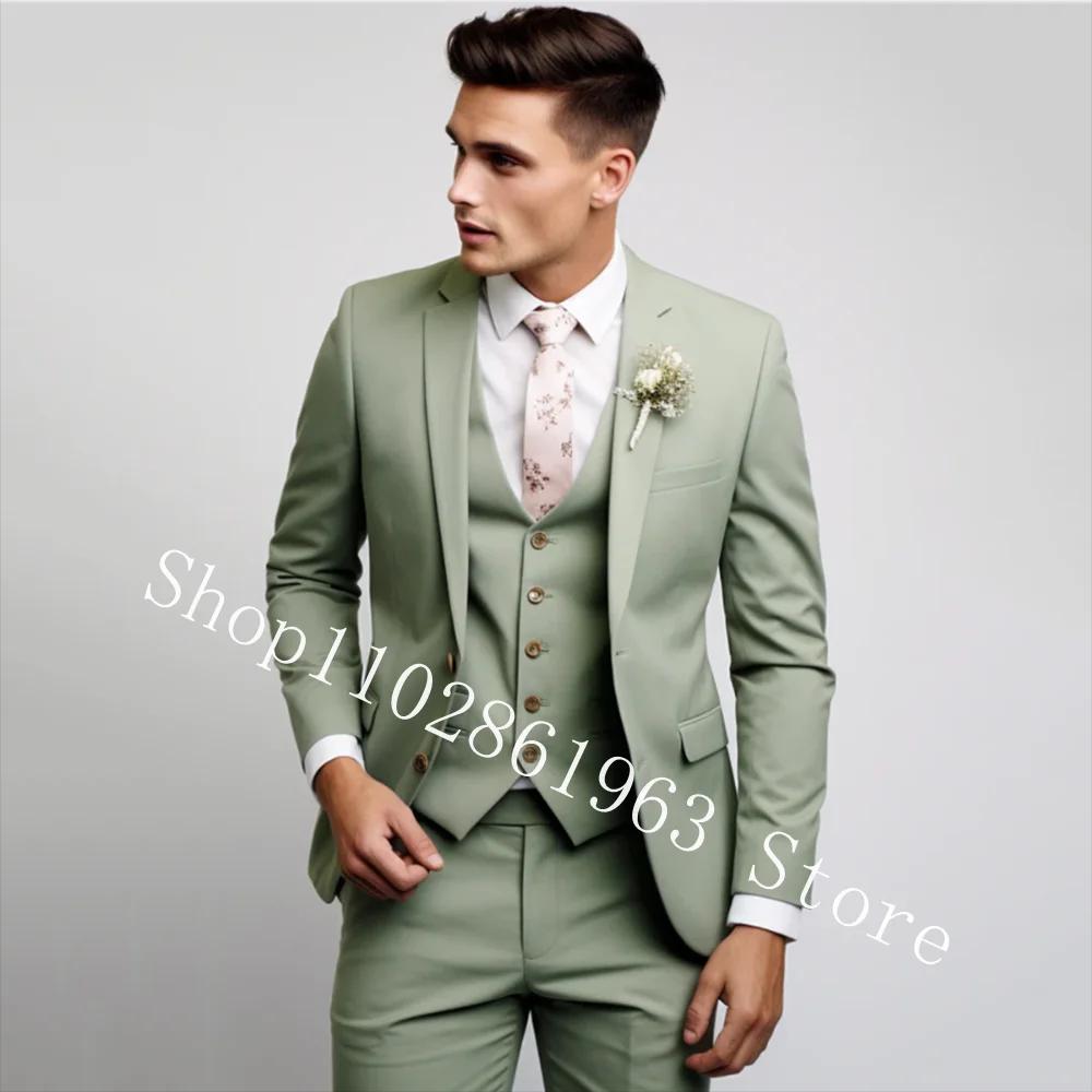 Costumes de mariage 3 pièces pour hommes, vert, élégant, formel, meilleur Blazer pour hommes, coupe