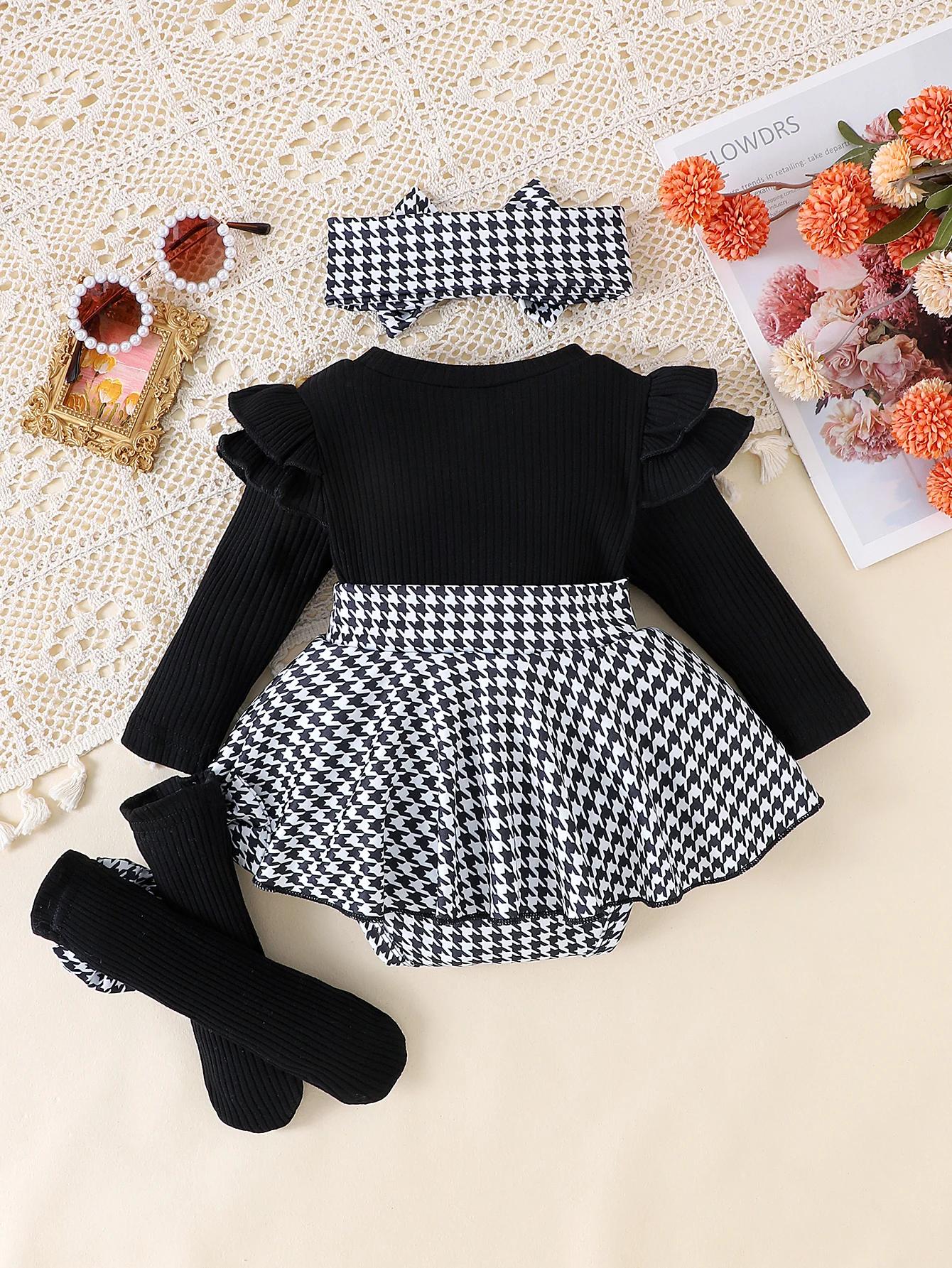 2 pièces en automne, bébés filles âgés de 0 à 1 ans, haut noir confortable, doux et mignon + jupe pi