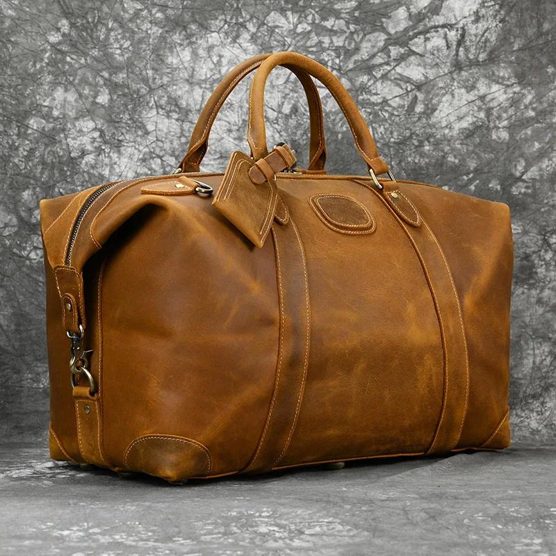 Sacs de voyage en cuir de cheval pour hommes, grand sac à main avec rivet, sac polochon en cuir de v