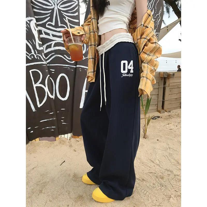 Pantalons de sport rétro pour femmes, mode américaine, pantalons amples, taille haute et tombants, d