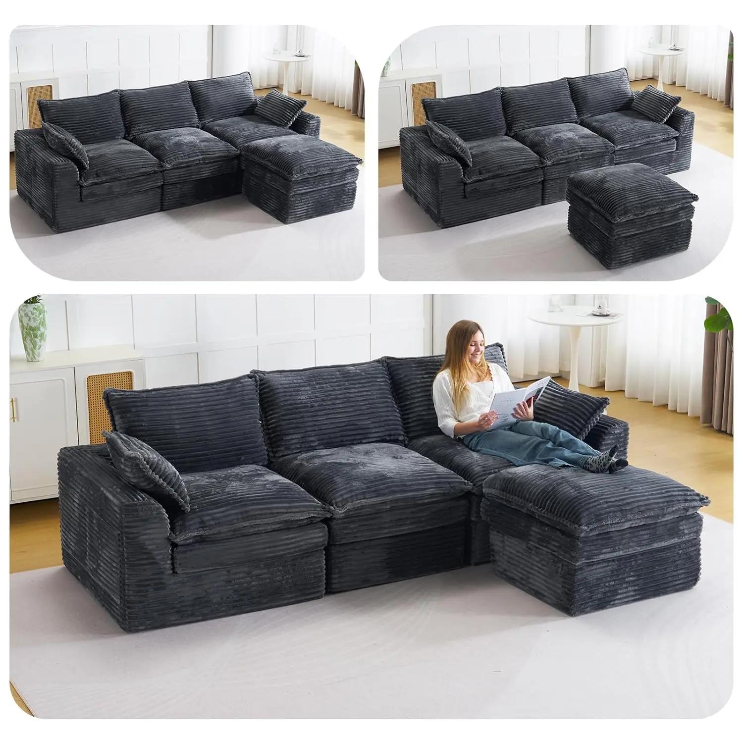 Canapé modulaire sectionnel de 113 pouces, canapé nuage en L surdimensionné avec assise profonde, ca