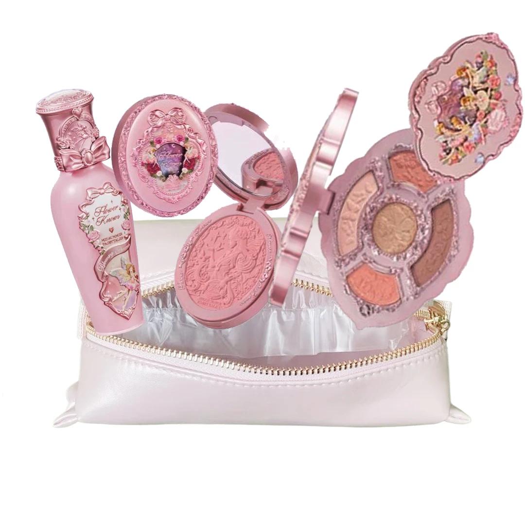 Coffret Cadeau Maquillage Tout-en-un Flower Knows : Fond de Teint Crème Coussin Jardin, Blush Mat, R