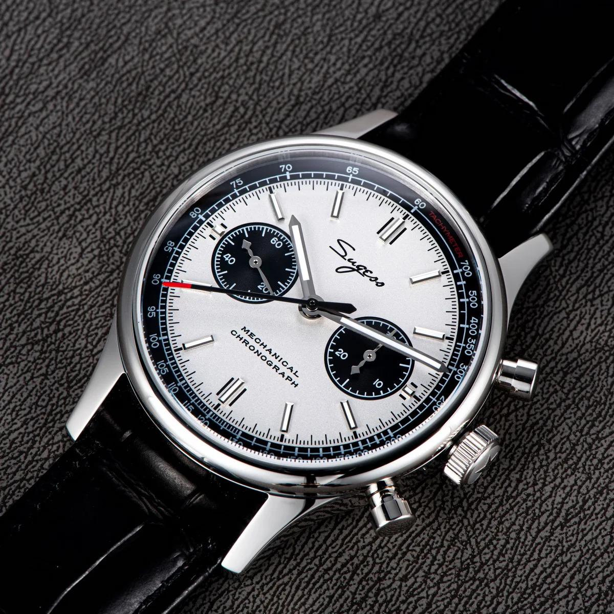 Sugess-Montre Pilote pour Homme, Chronographe Mécanique, Montre-Bracelet, Air Force, Saphir, Étanche