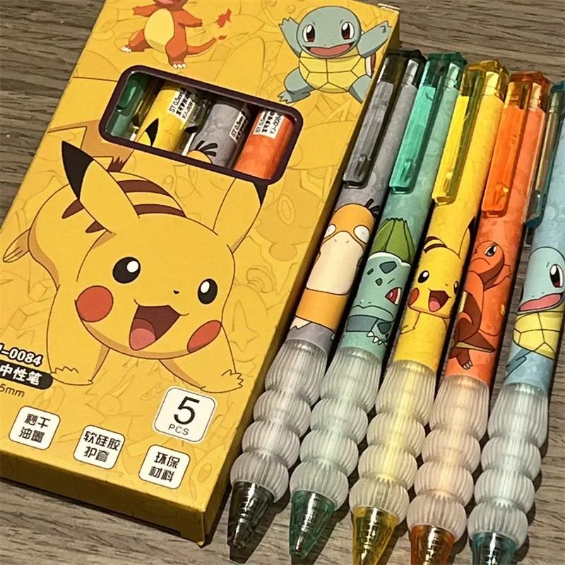 Ensemble de stylos Gel Pikachu, 5 pièces, stylo à bille Pokemon, stylo d'écriture imprimé de dessin