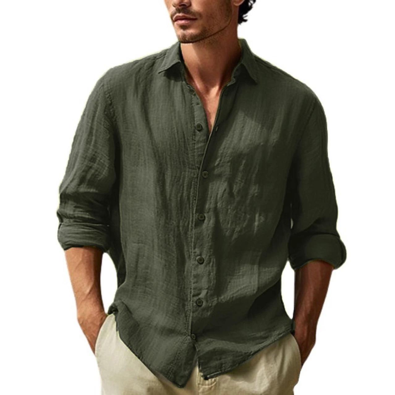 Chemise décontractée en pur coton à manches longues pour hommes, couleur unie, quatre saisons, pour