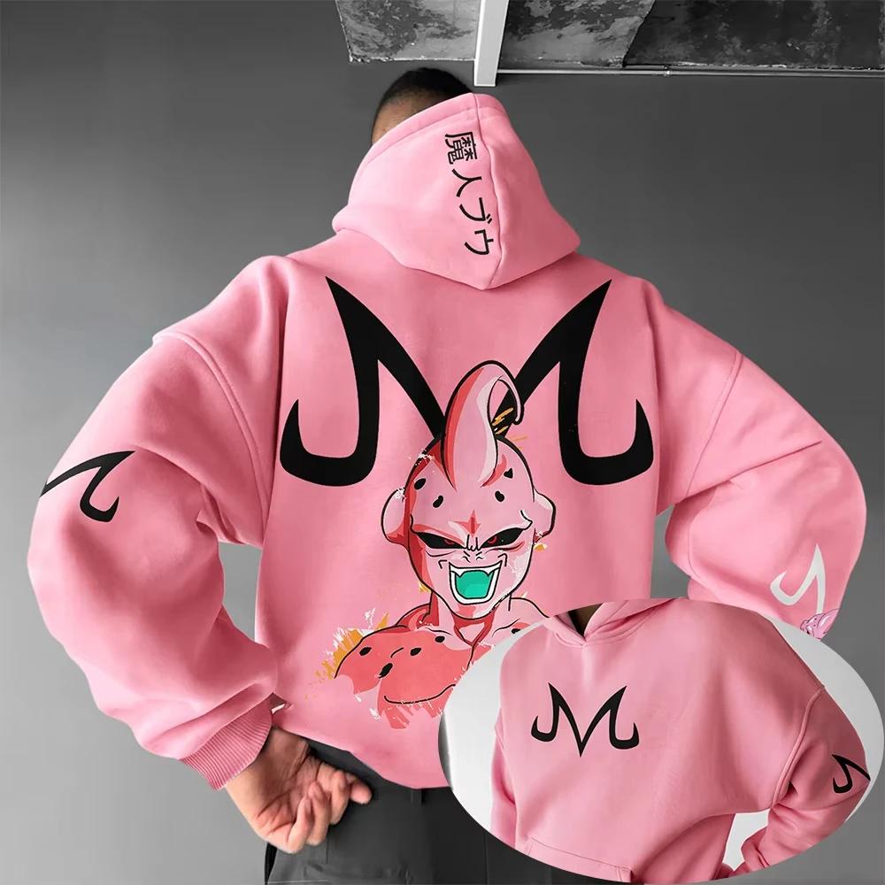 Sweat-shirt à capuche rose Dragon Ball Z Majin Buu pour hommes, streetwear anime, cosplay, avec impr