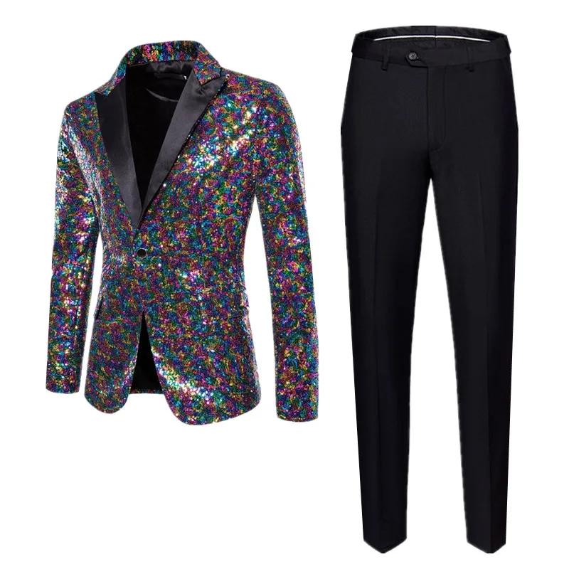 Veste et pantalon respirants à paillettes pour hommes, vêtements pour hommes d'affaires, robe de soi