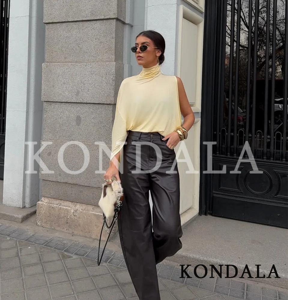 KONDALA Hauts asymétriques élégants à col montant pour femmes, style urbain, jaunes, Nouvelle collec
