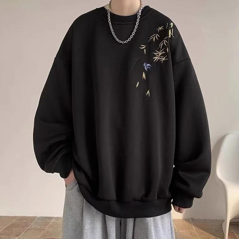 Sweat-shirt surdimensionné pour hommes, imprimé oiseau chinois, mode, ample, manches longues, vêteme