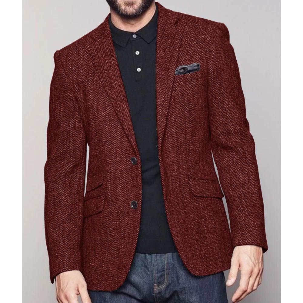 Veste de costume à chevrons pour hommes, simple boutonnage, mode décontractée, coupe cintrée, confor
