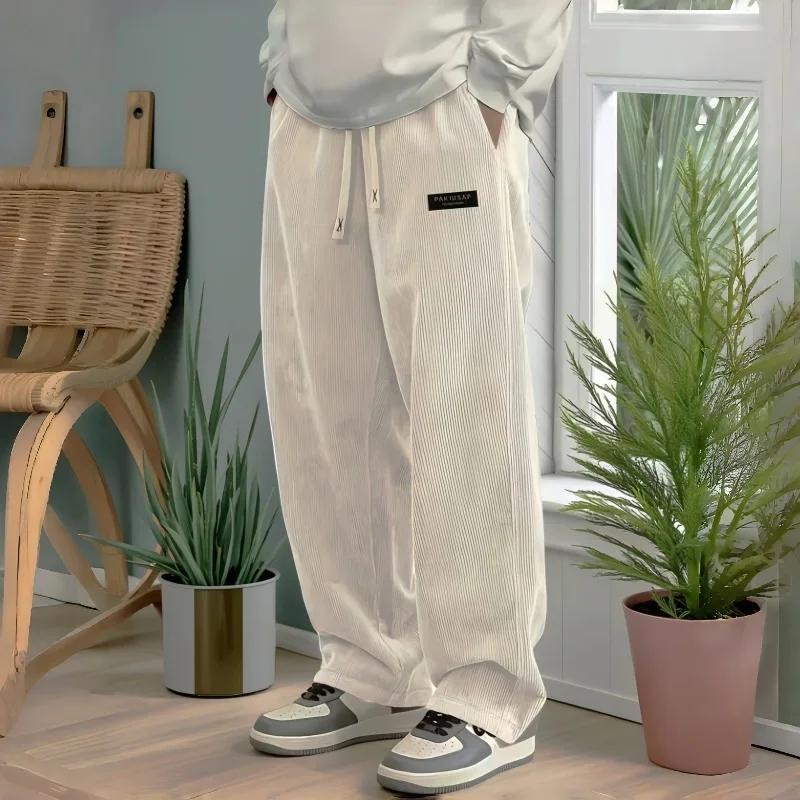 Nouveauté 2026 Pantalon décontracté en velours côtelé pour homme, coupe ample et droite, style stree