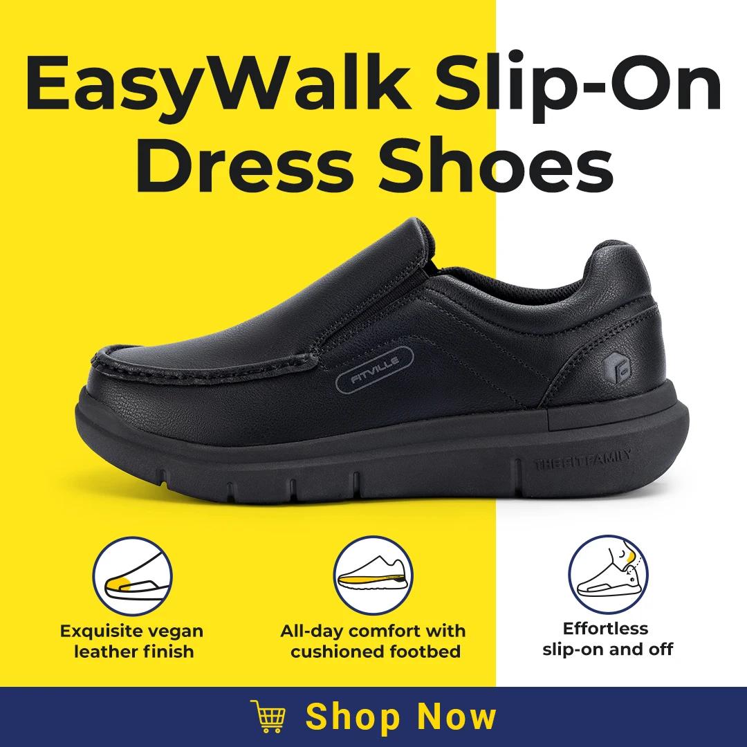 Fitville chaussures en cuir pour hommes large largeur 2E chaussures décontractées à enfiler légères