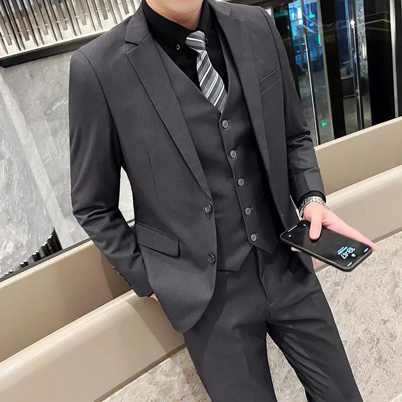 Costume de couleur unie (costume + gilet + pantalon), ensemble trois pièces tendance pour mariage et