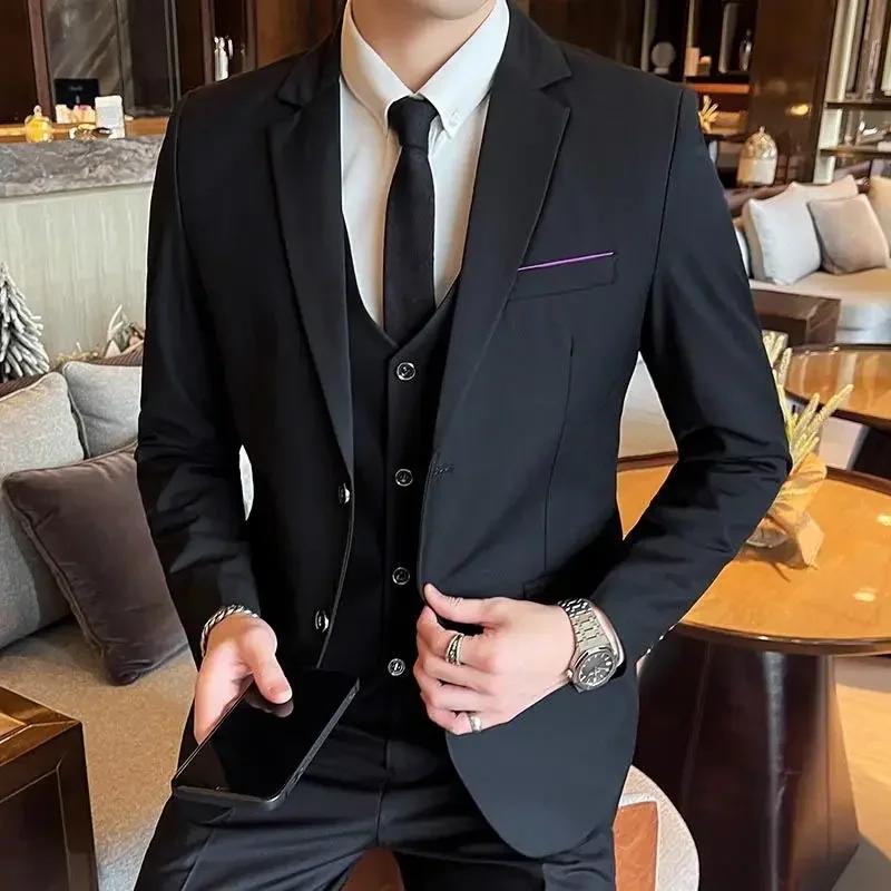 Costume (Blazer + gilet + pantalon) pour hommes, mode décontractée, extérieur, pour hommes d'affaire