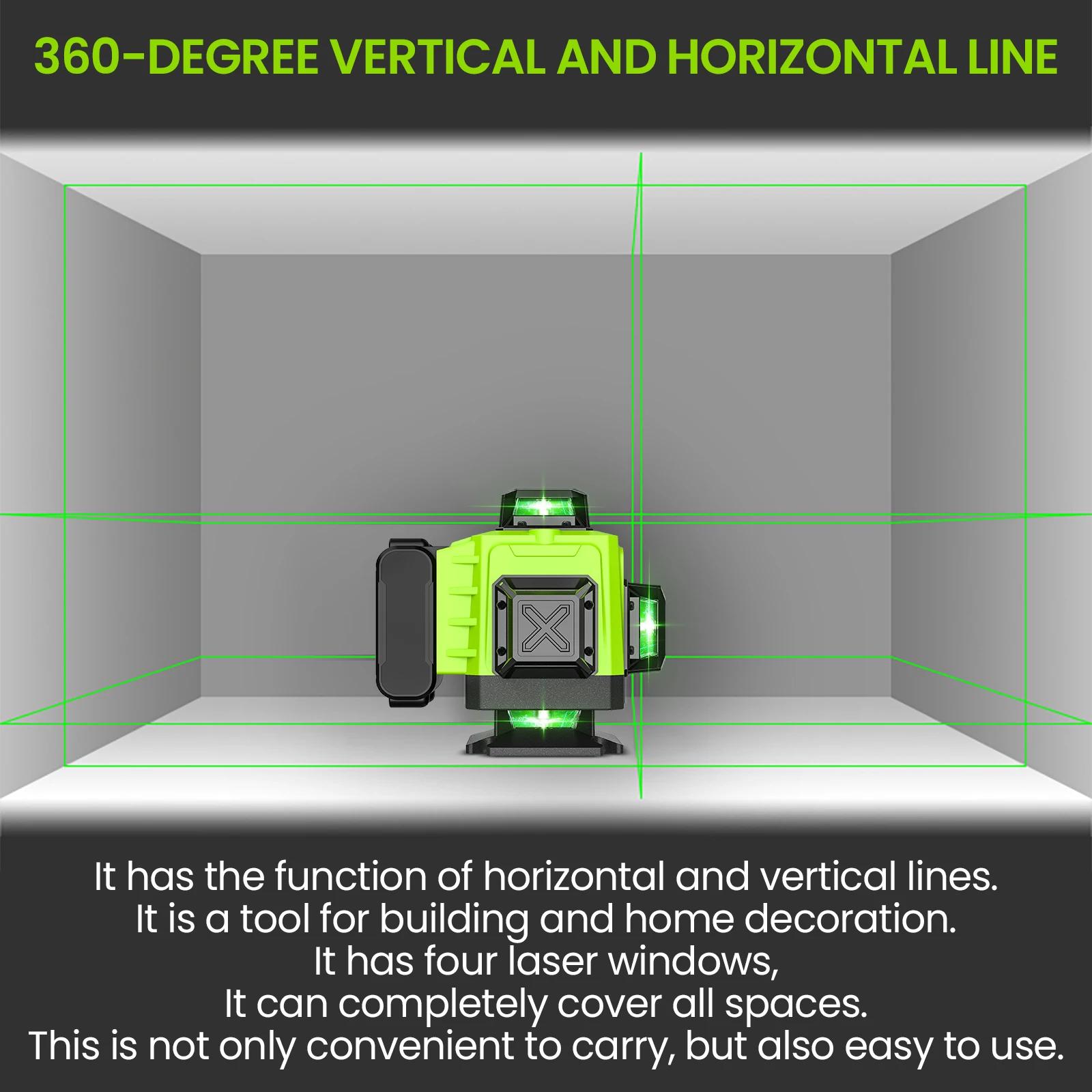 Niveau Laser 4D 16 lignes, ligne verte, auto-nivelant 360 horizontal et vertical, niveau Laser Super