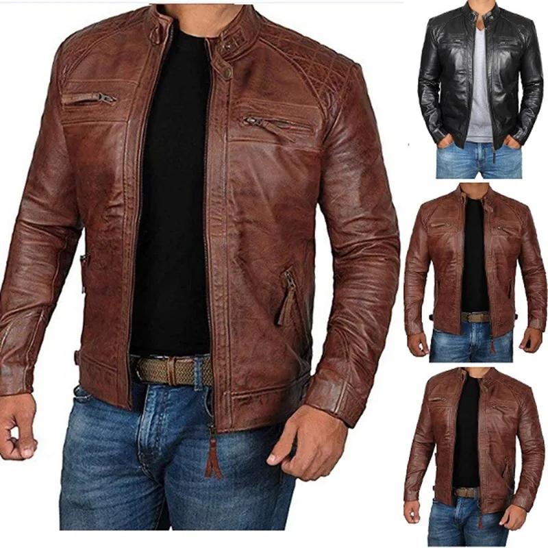 2024 nouveau printemps et automne hommes mode beau manteau en cuir col montant Punk moto veste en cu