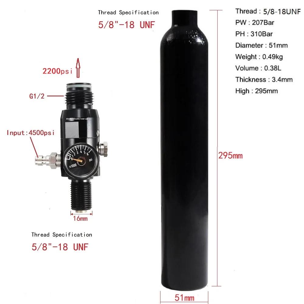 Bouteille d'Air ComTIFS HPA à Intervalles de CO2, en Aluminium Précieux, Valve Sochi, 0,38 L, 5/8-18