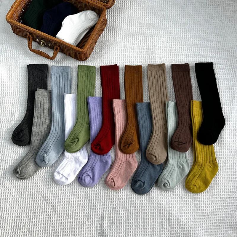 Chaussettes longues hautes en coton pour bébés garçons et filles, chaussettes douces à rayures respi