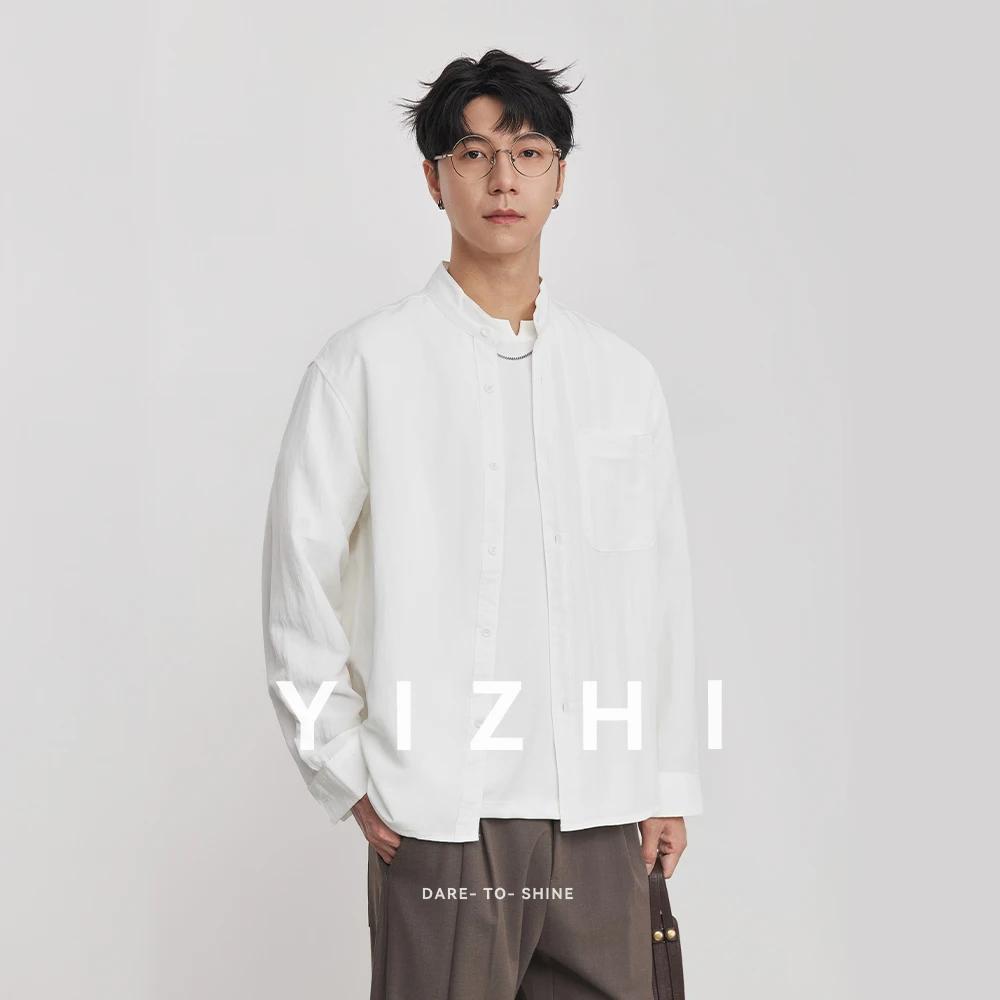 Chemise décontractée pour homme en lin, style chinois, col montant, printemps 2026, légèrement ample